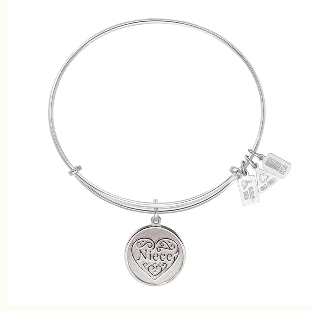 Wind Fire Niece Filigree Heart Charm Bangle Bracelet In Bright Rhodium Silver 6$